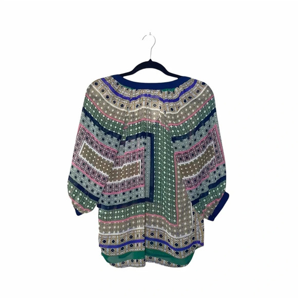 Collective Concepts Multicolor Split Neck Boho Print Blouse Small Women’s - Picture 7 of 12
